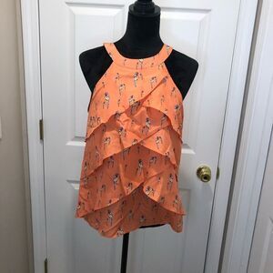 Attention ruffle front sleeveless parrot top size medium